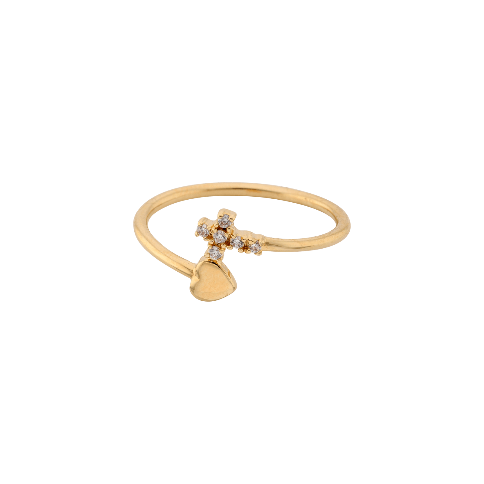 Bague Plaqué or motif croix et coeur Oxydes blancs