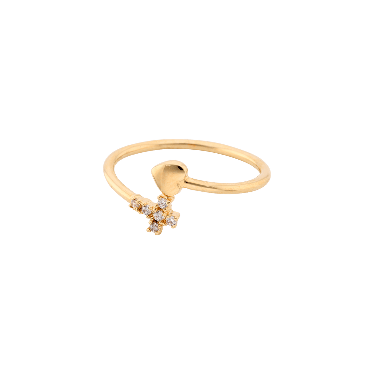 Bague Plaqué or motif croix et coeur Oxydes blancs