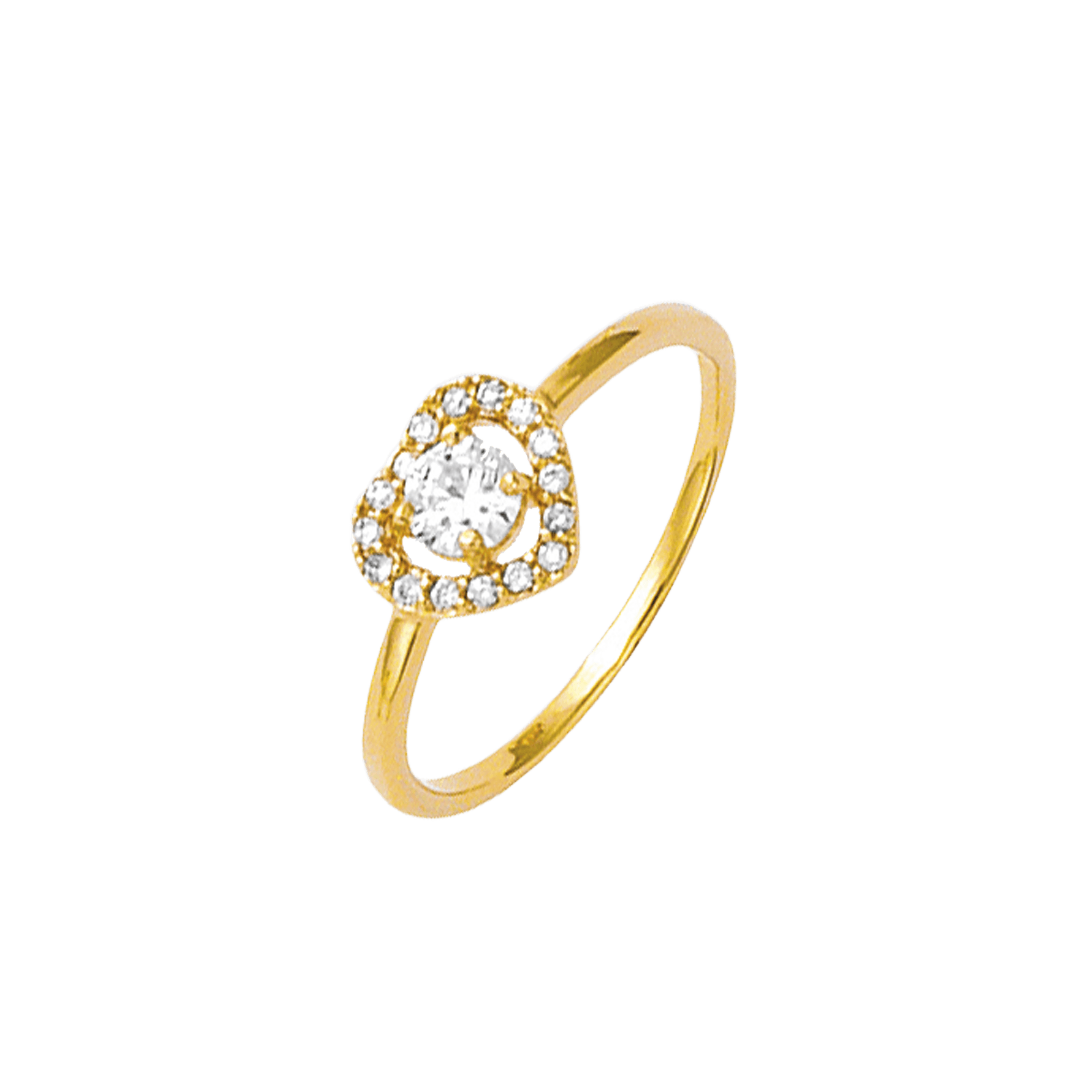 Bague Plaqué or forme coeur solitaire Zirconia Cubique + entourage Zirconia Cubique