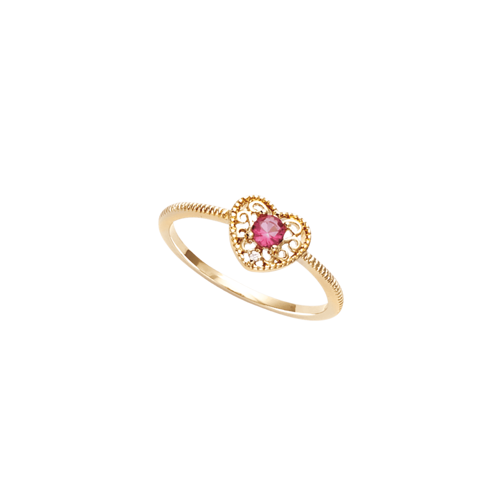 Bague Plaqué or forme coeur ajourée avec pierre couleur fuchsia