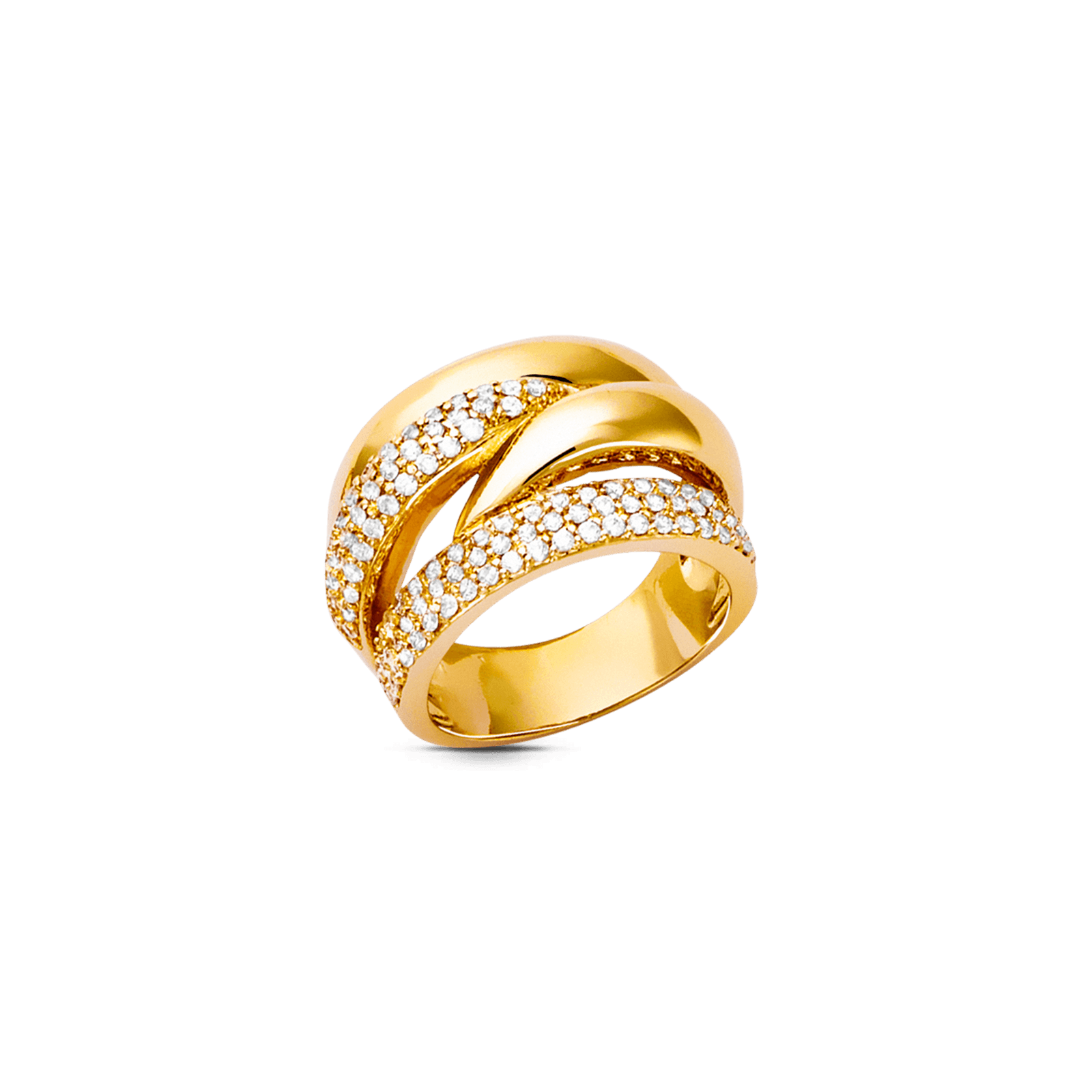 Bague Plaqué or multi-rangs large Oxydes blancs plus lignes Lisses