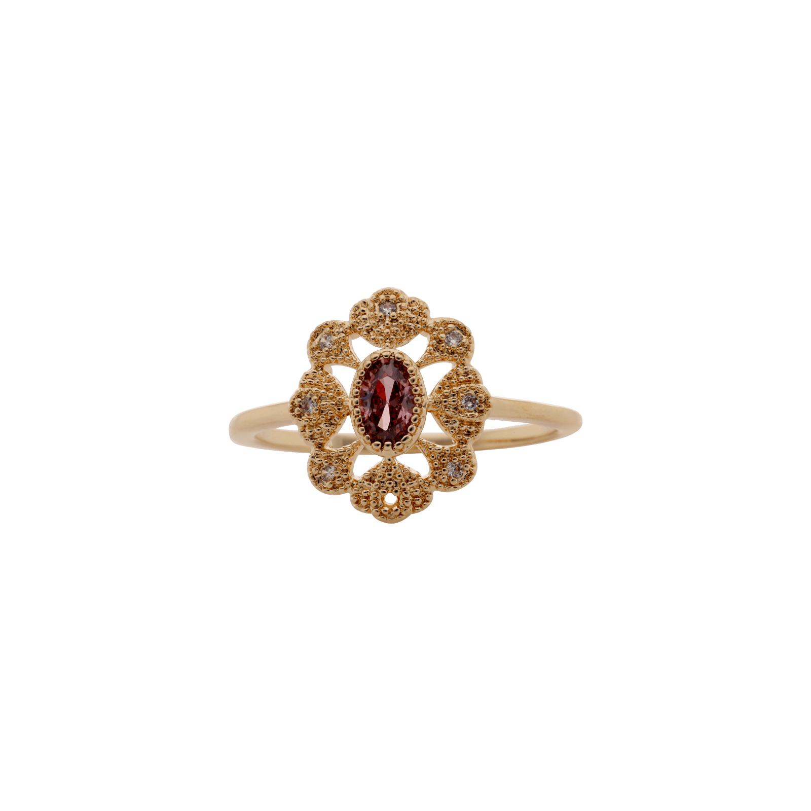 Bague Plaqué or fleur vintage smoky rose plus oxydes blancs