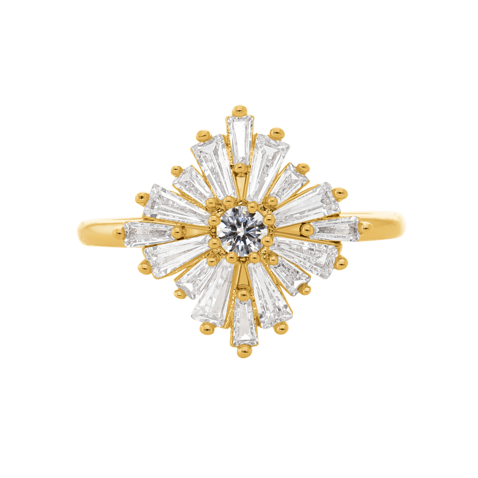 Bague plaqué or fleur barrette oxydes blancs