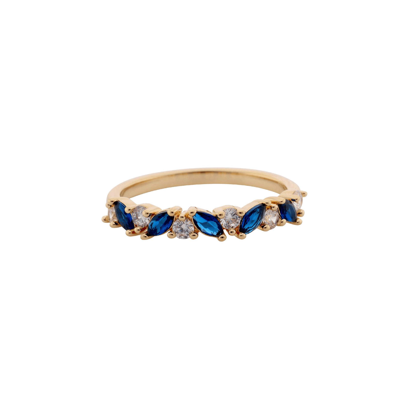 Bague Plaqué or marquises bleu saphir plus oxydes blancs