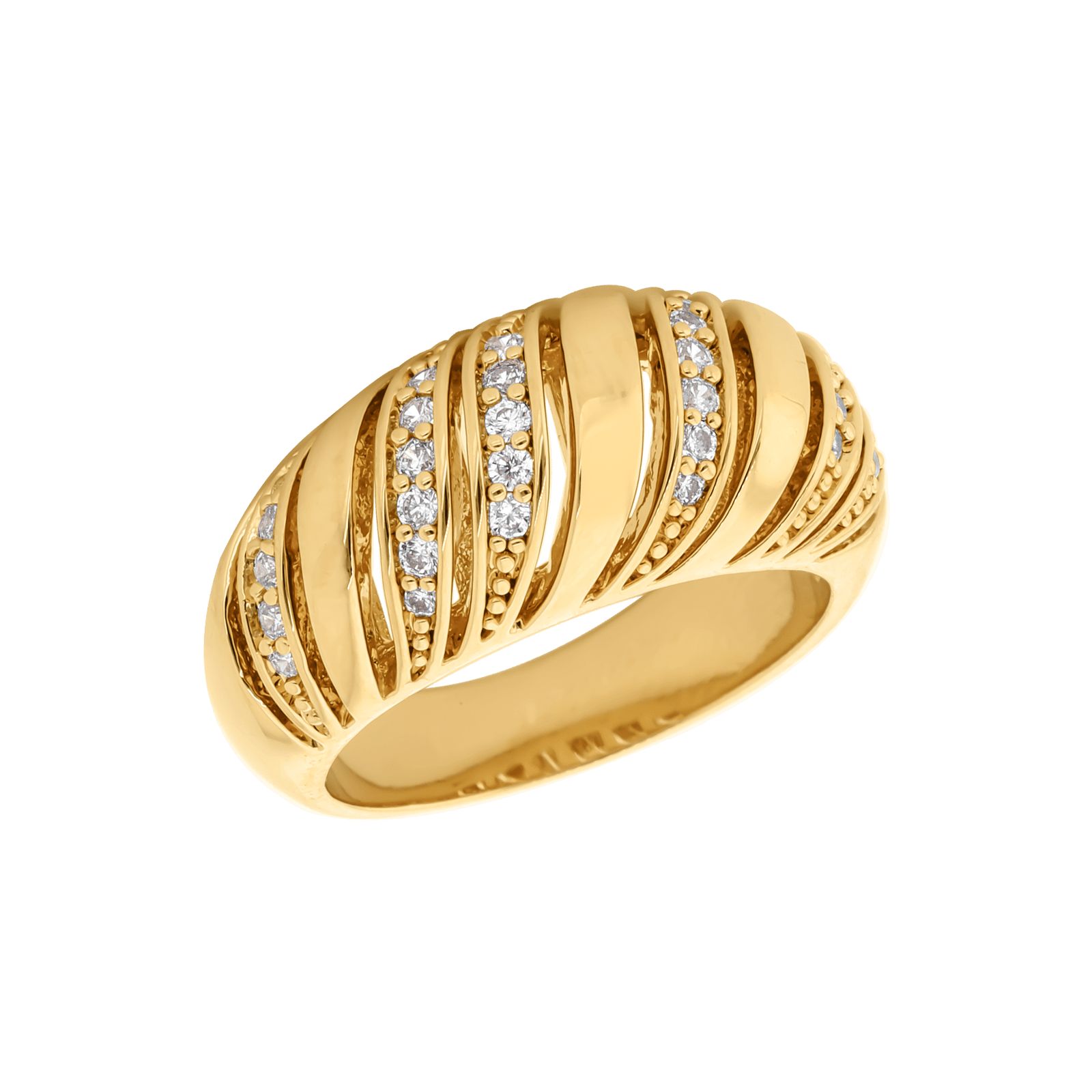 Bague Plaqué or Godronné Oxydes blancs