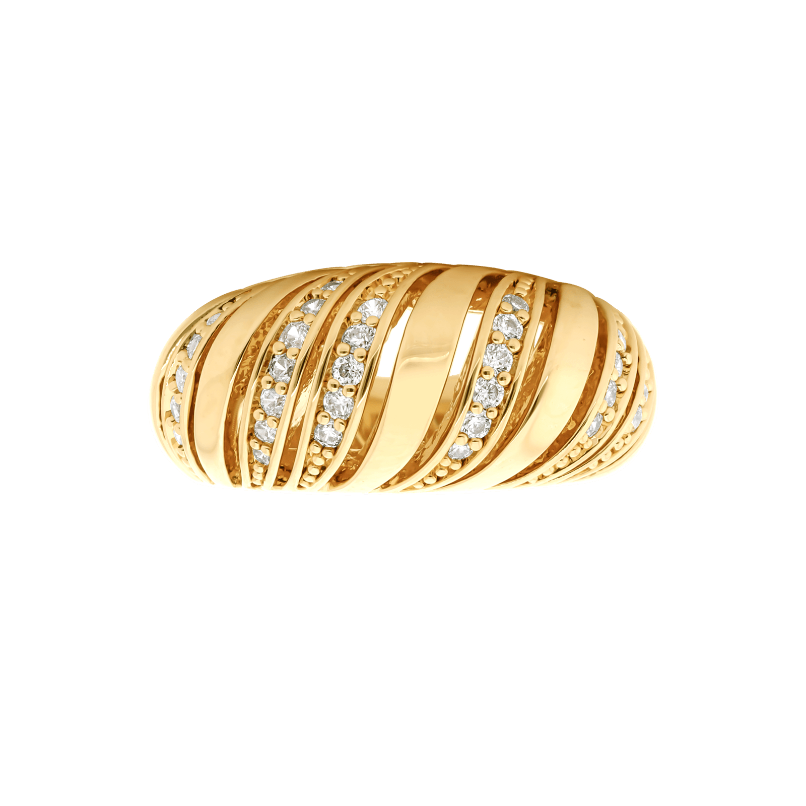 Bague Plaqué or Godronné Oxydes blancs