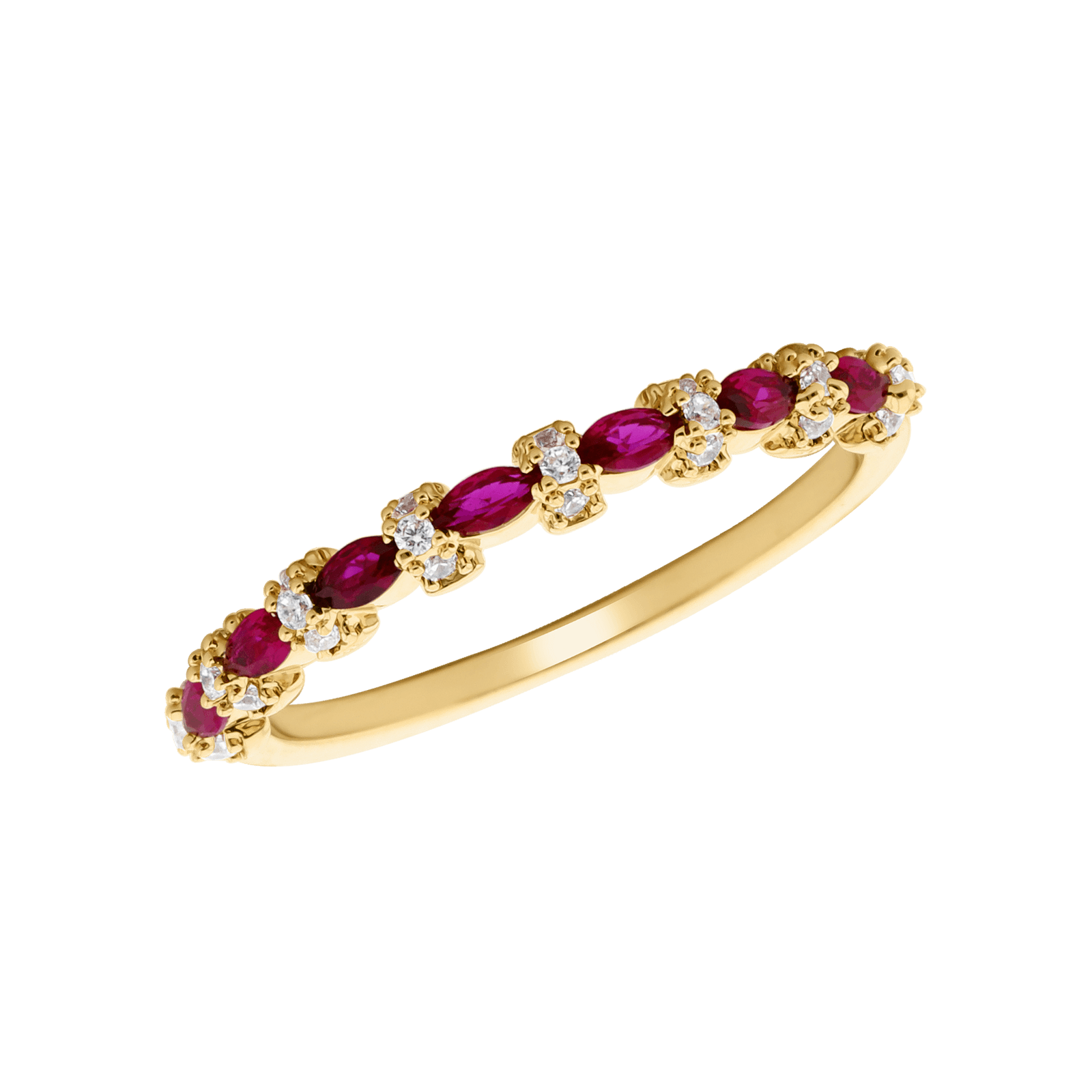 Alliance pierres fuchsia synthétiques et oxydes blancs — Plaqué or, taille 56