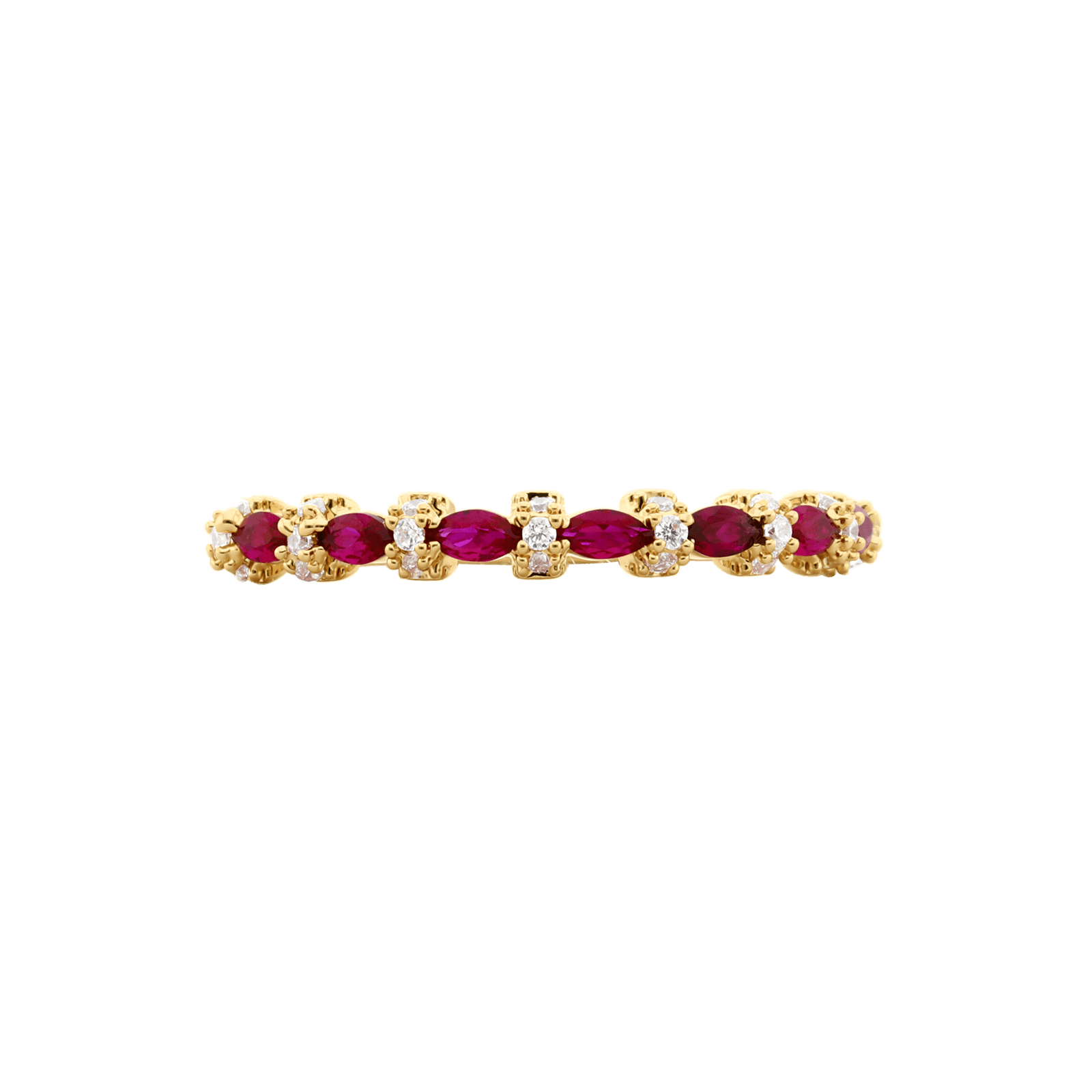Alliance pierres fuchsia synthétiques et oxydes blancs — Plaqué or, taille 56