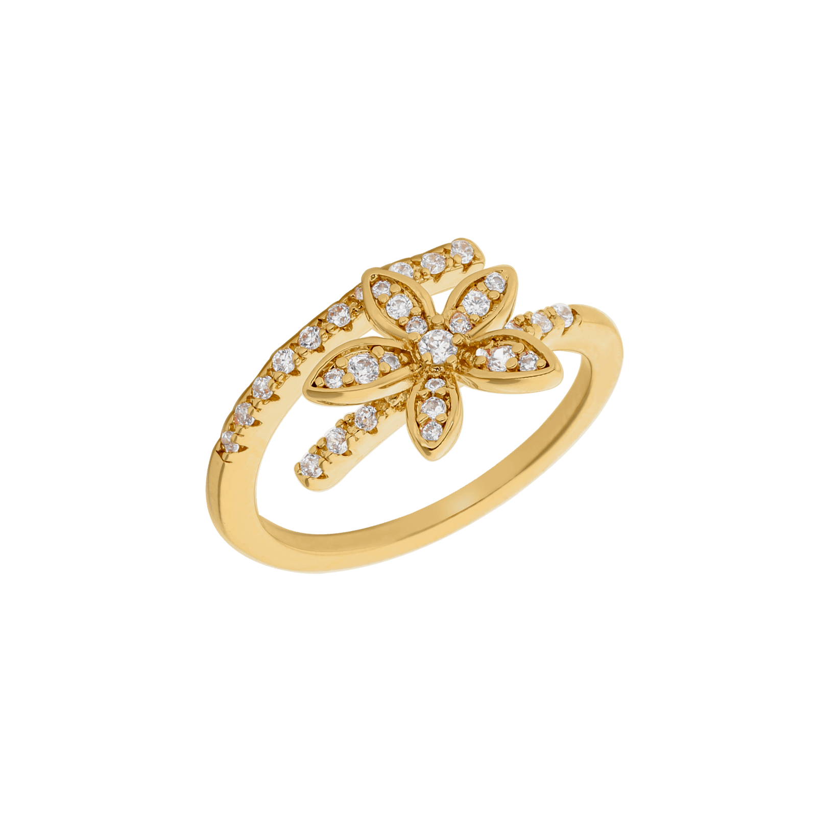 Bague plaqué or fleur oxydes blancs