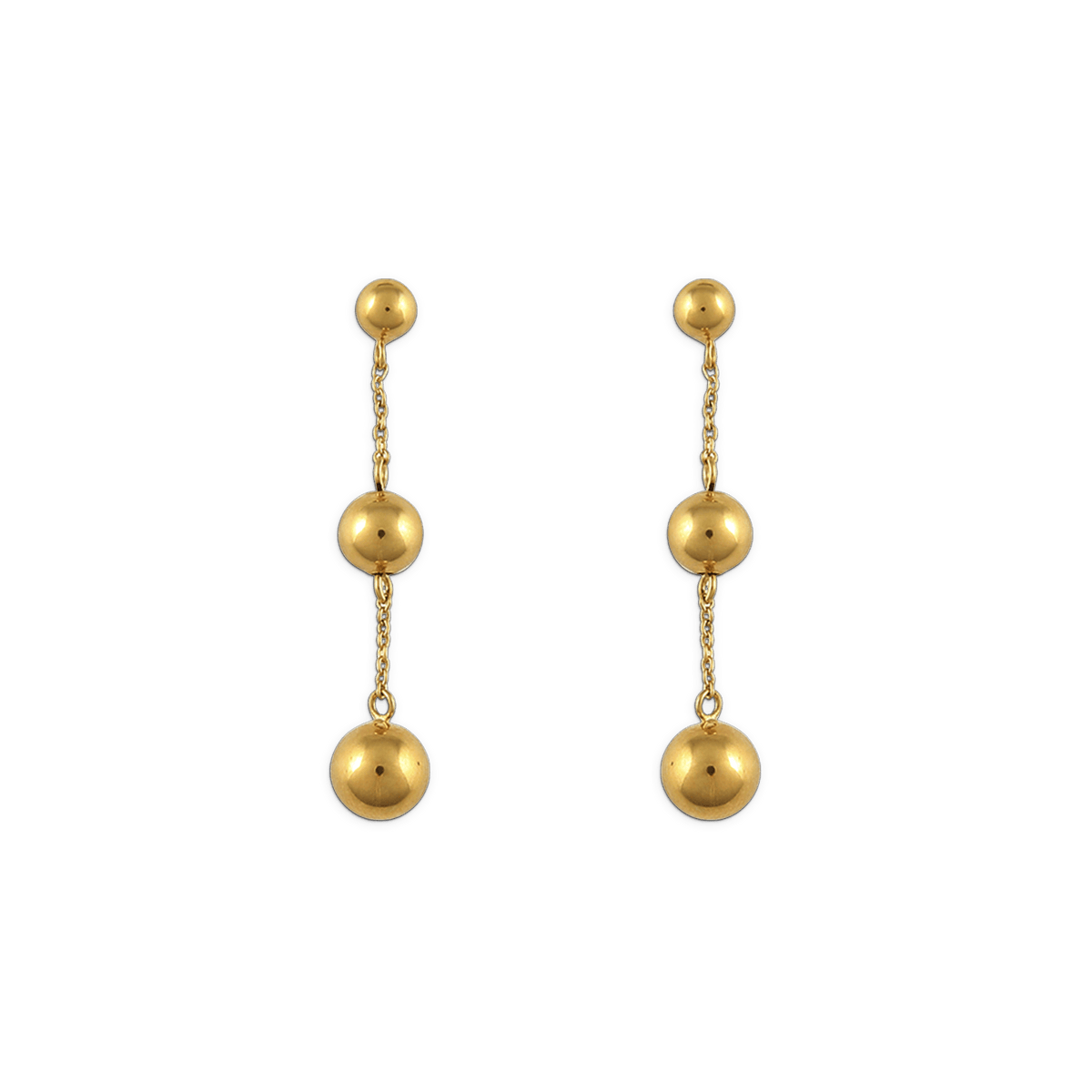 Boucles D'oreilles Plaqué Or Pendant 50mm Boules 6  à 10mm