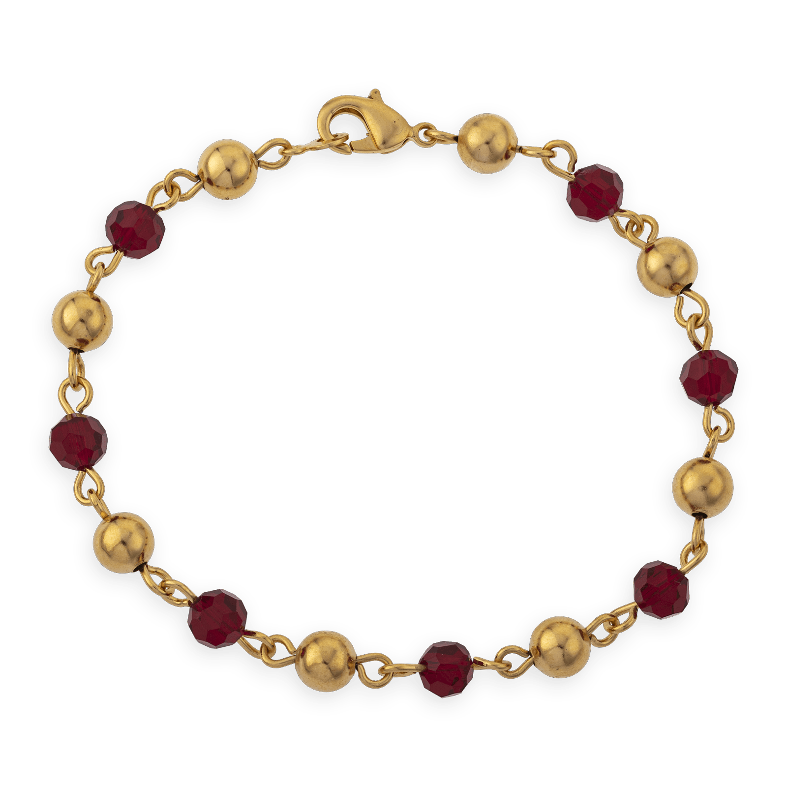 Bracelet Plaqué Or Grain D'or Cristal Grenat