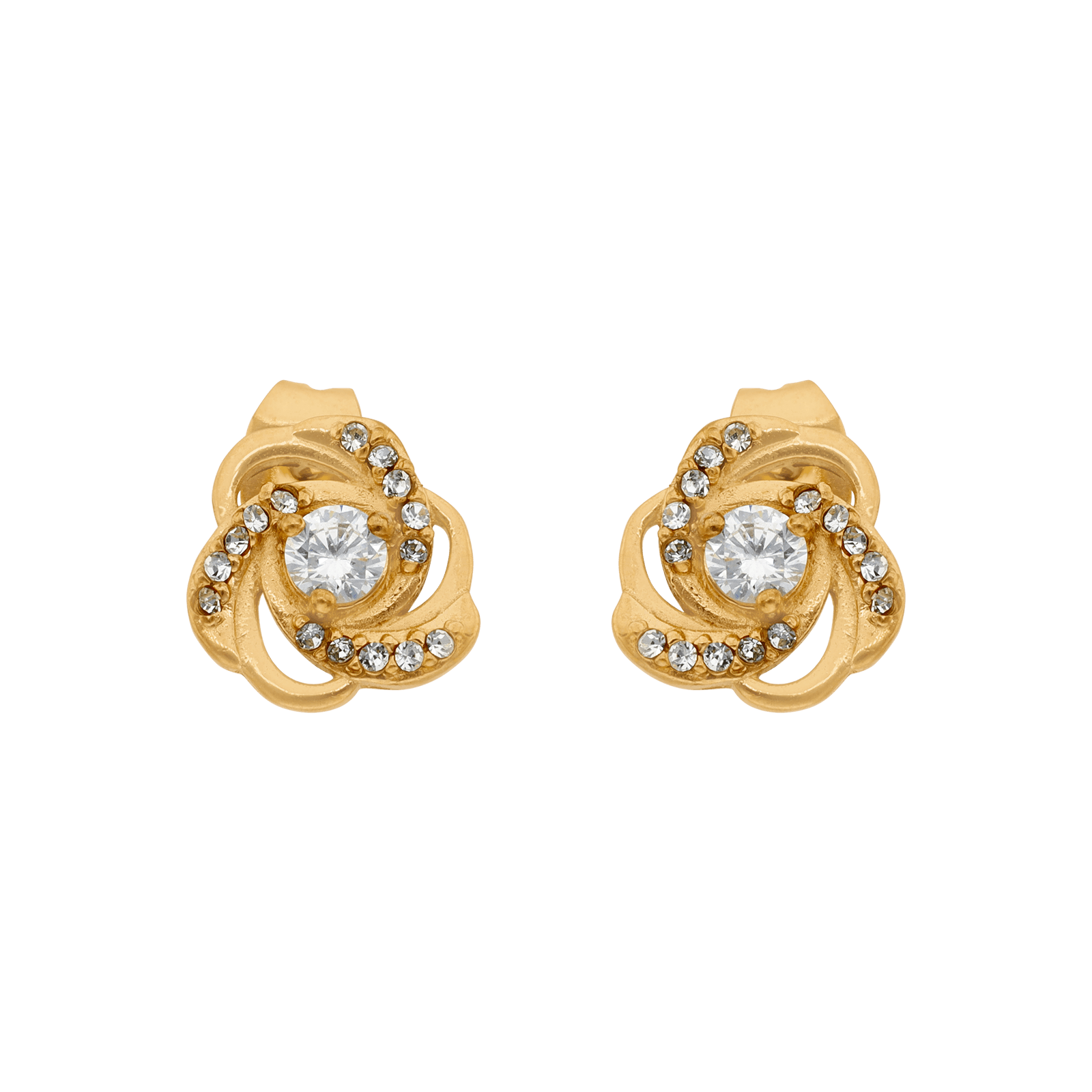 boucles d'oreilles callas acier doré motif fleur ajouré oxyde de zirconium