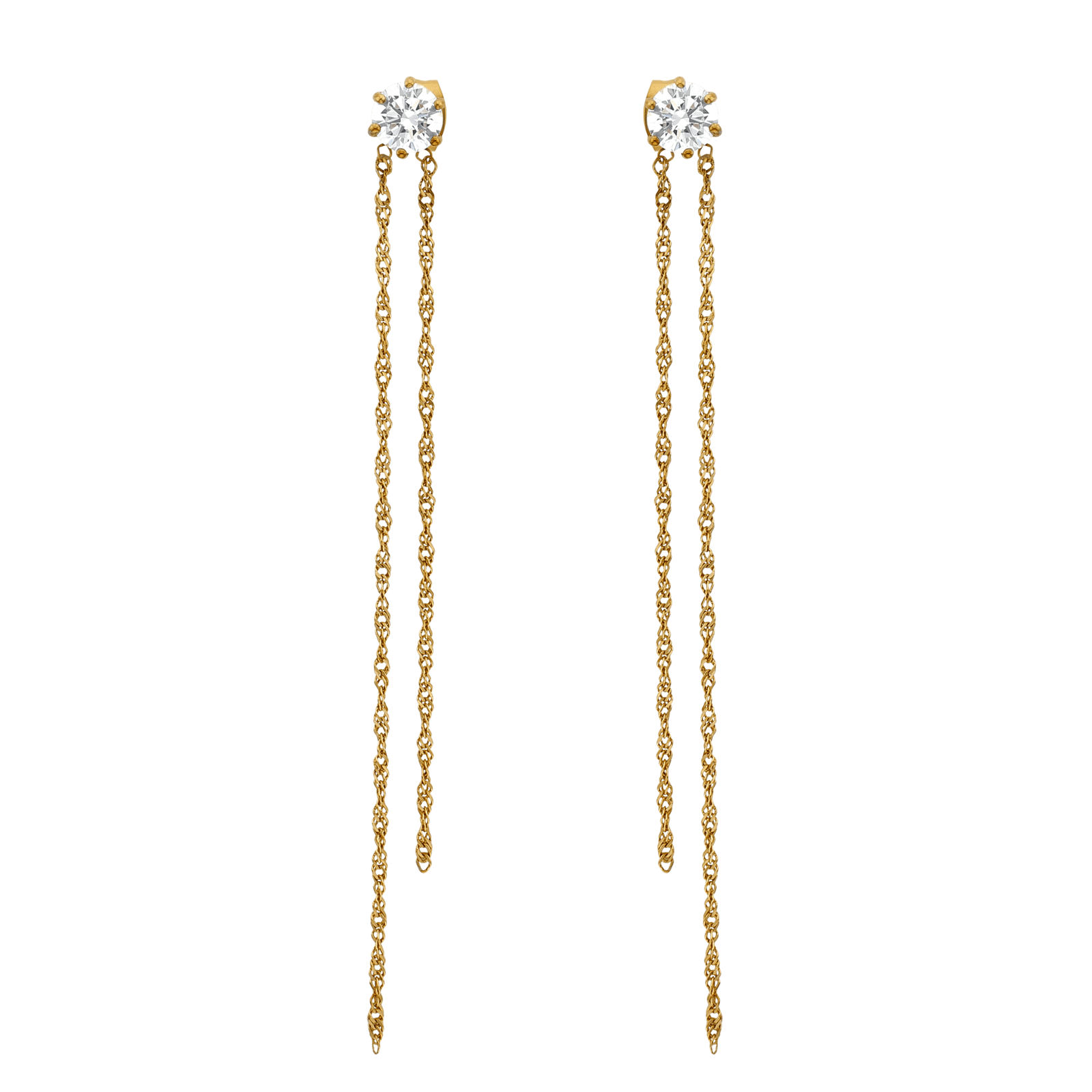 Boucles d'Oreilles Callas Acier doré Oxyde de Zirconium Pendentif 2 chaînes