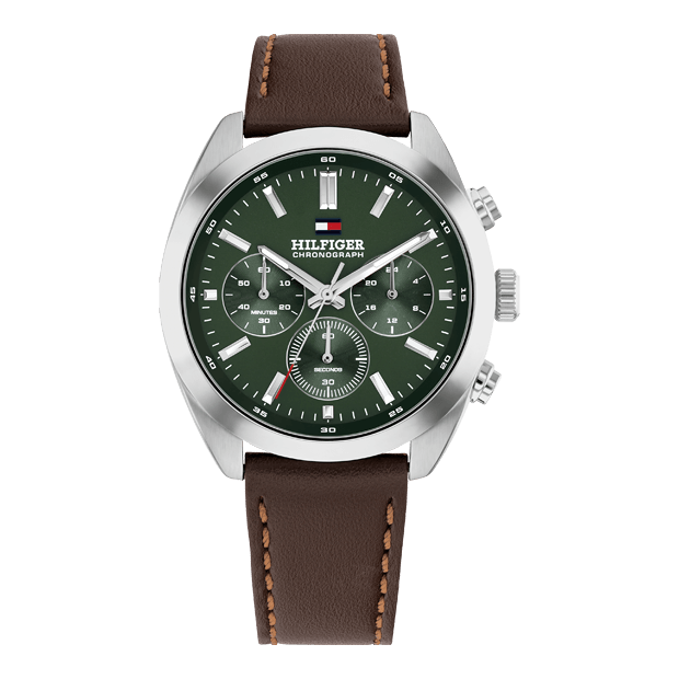 hudson chronographe cuir marron cadran vert 5 atmosphères