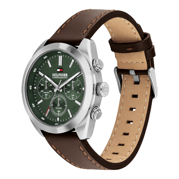hudson chronographe cuir marron cadran vert 5 atmosphères