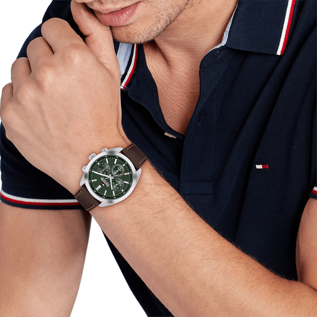 hudson chronographe cuir marron cadran vert 5 atmosphères