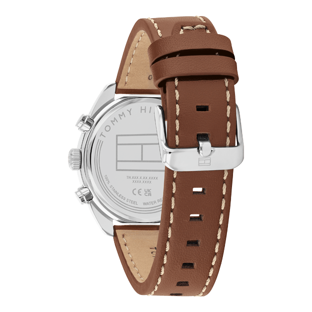 hudson chronographe cuir marron cadran bleu 5 atmosphères