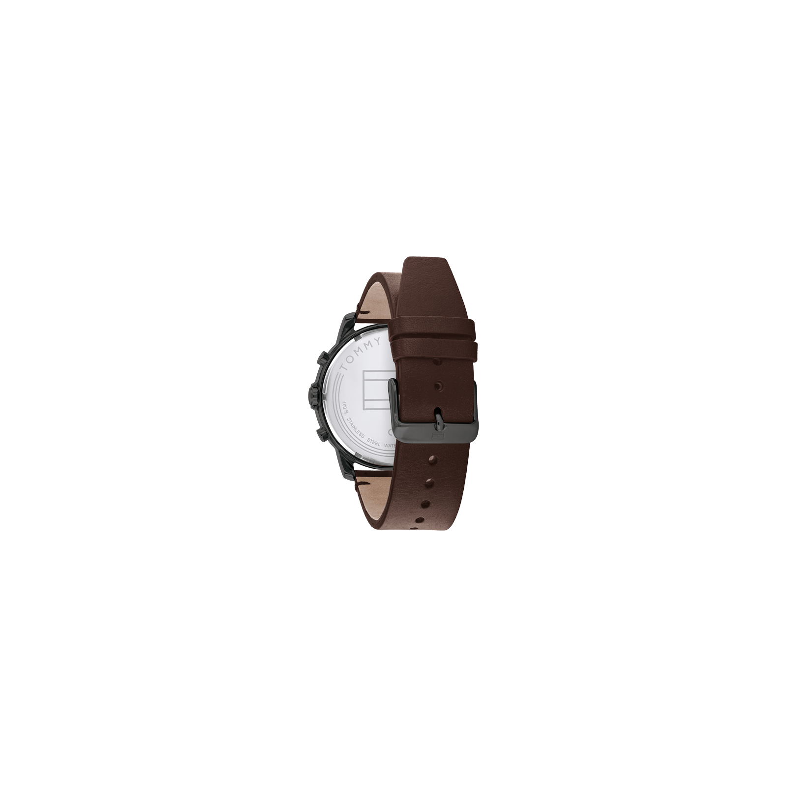 montre tommy hilfiger mouvement quartz multifonction boitier acier noir rond cadran noir bracelet cuir de veau marron