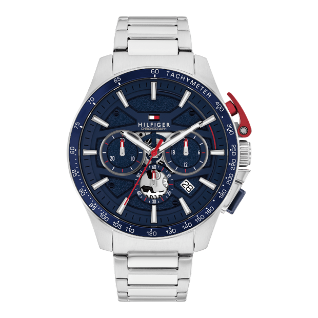 MONTRE HOMME CHRONOGRAPHE banque 44mm acier cadran bleu