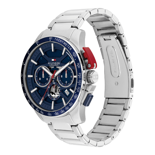 MONTRE HOMME CHRONOGRAPHE banque 44mm acier cadran bleu