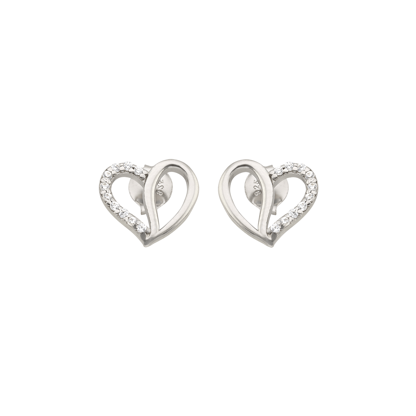 Boucles d'Oreilles Argent coeur un côté Oxyde de Zirconium