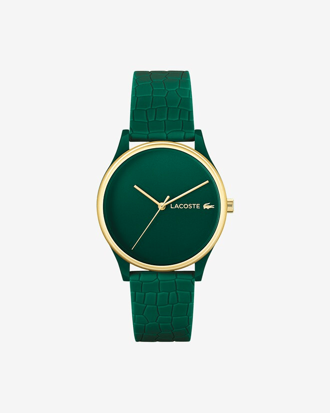 montre dame lacoste mouvement quartz boitier tr90 vert rond cadran vert bracelet silicone