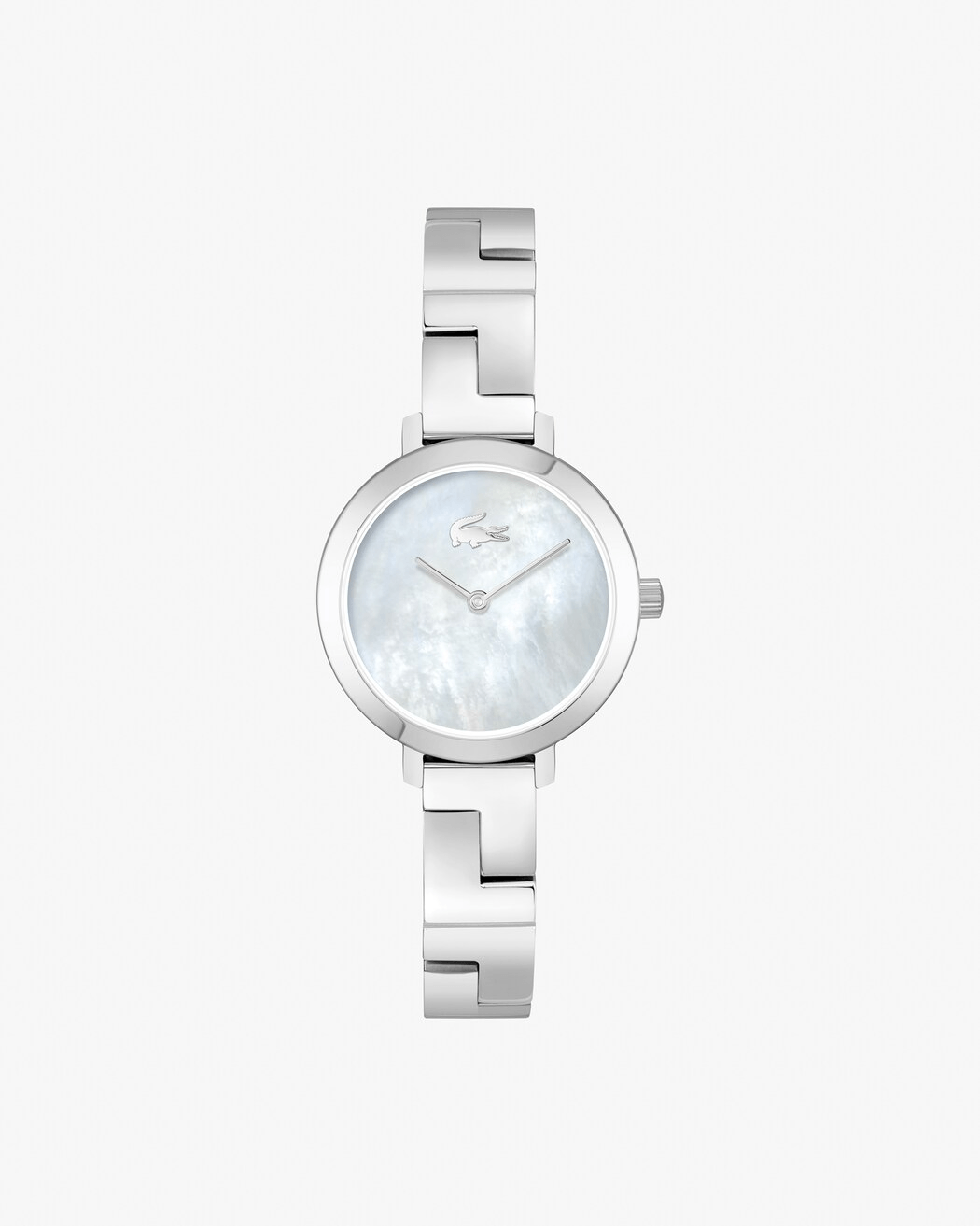 montre lacoste mouvement quartz boitier acier rond cadran blanc nacre bracelet