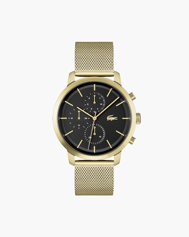 MONTRE HOMME Lacoste Quartz boitier acier or jaune rond cadran noir