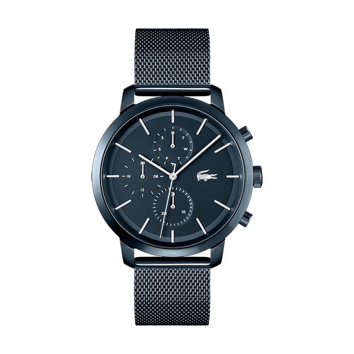 montre homme lacoste quartz cadran bleu bracelet acier maille milanaise