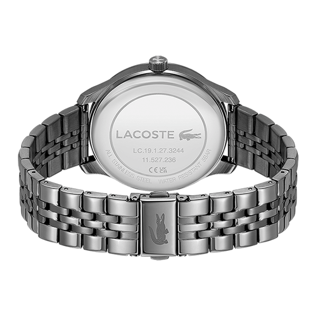 lisbon montre lacoste mouvement Quartz boitier acier gris rond cadran bleu bracelet acier canon de fusil 5 atmosphères