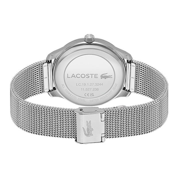 lisbon montre lacoste mouvement Quartz boitier acier rond cadran vert bracelet acier maille milanaise acier 5 atmosphères
