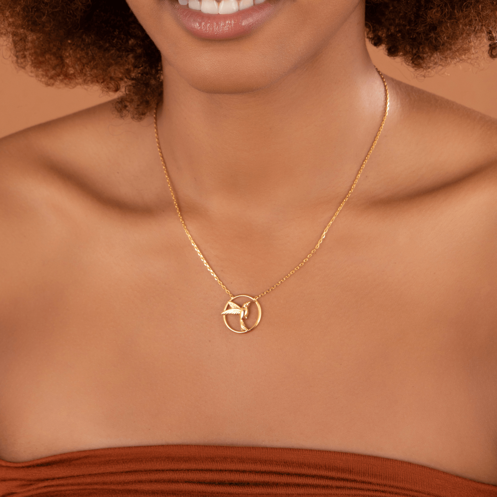 Collier chaîne plaqué or colibri cerclé