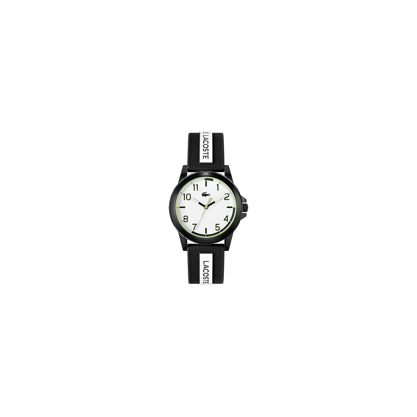 MONTRE ENFANT Lacoste Quartz cadran blanc bracelet silicone noir