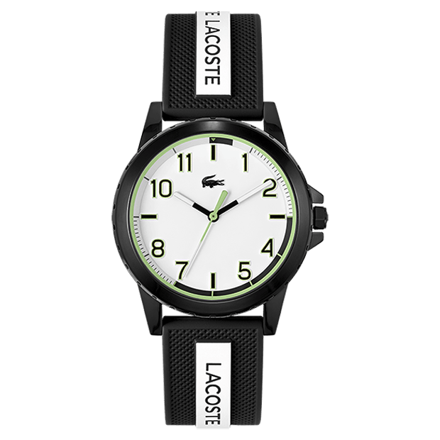 MONTRE ENFANT Lacoste Quartz cadran blanc bracelet silicone noir