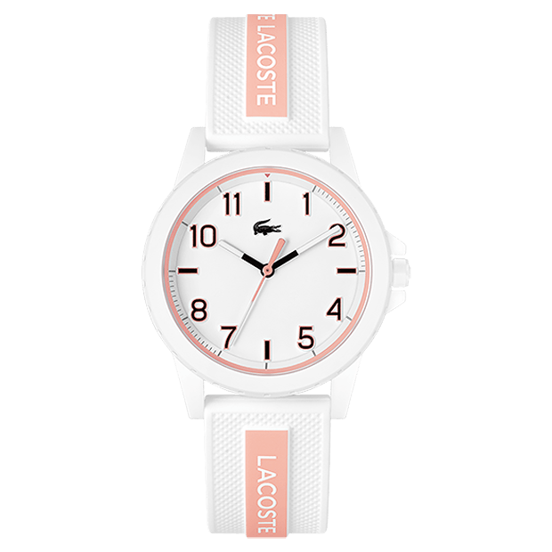 MONTRE ENFANT lacoste mouvement Quartz boitier tr90 blanc rond cadran blanc bracelet silicone blanc
