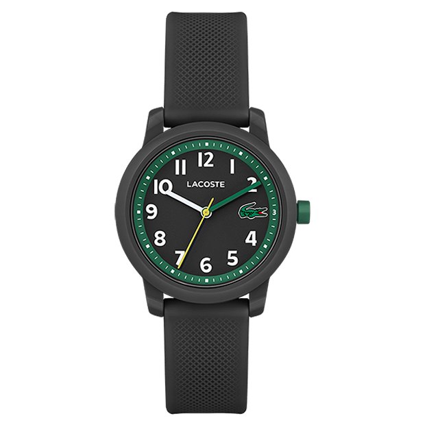 MONTRE ENFANT lacoste mouvement Quartz boitier tr90 noir rond cadran noir bracelet silicone noir