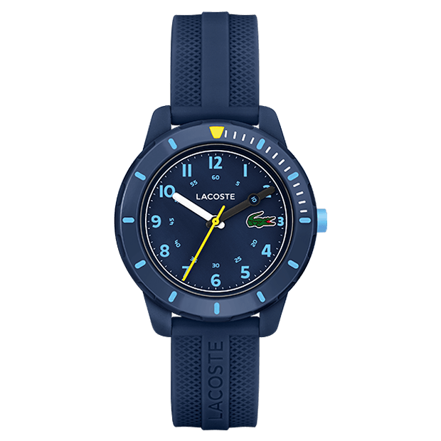 montre lacoste mouvement Quartz boitier TR90 bleu marine rond cadran bleu marine bracelet silicone bleu marine