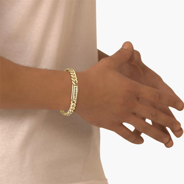 plaqué or Ion Plating chaîne bracelet avec logo Lacoste rempli d'émail noir