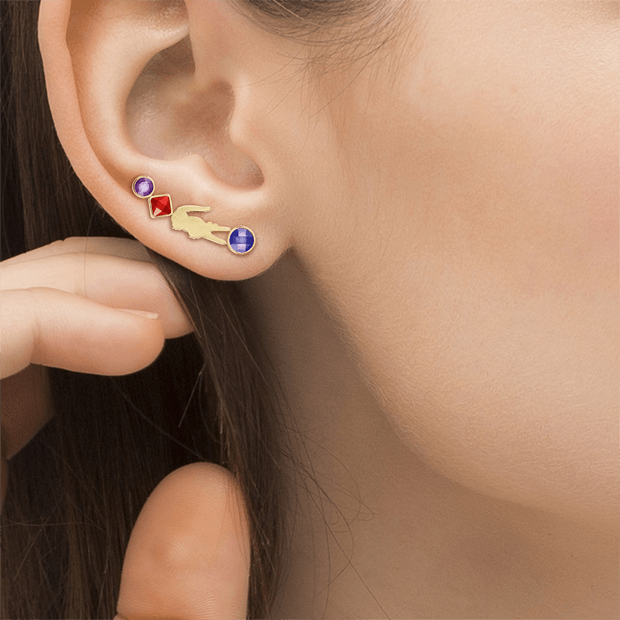 boucles d'oreilles acier femme acier lacoste sodalite, améthyste et cornaline couleur 23.85mm