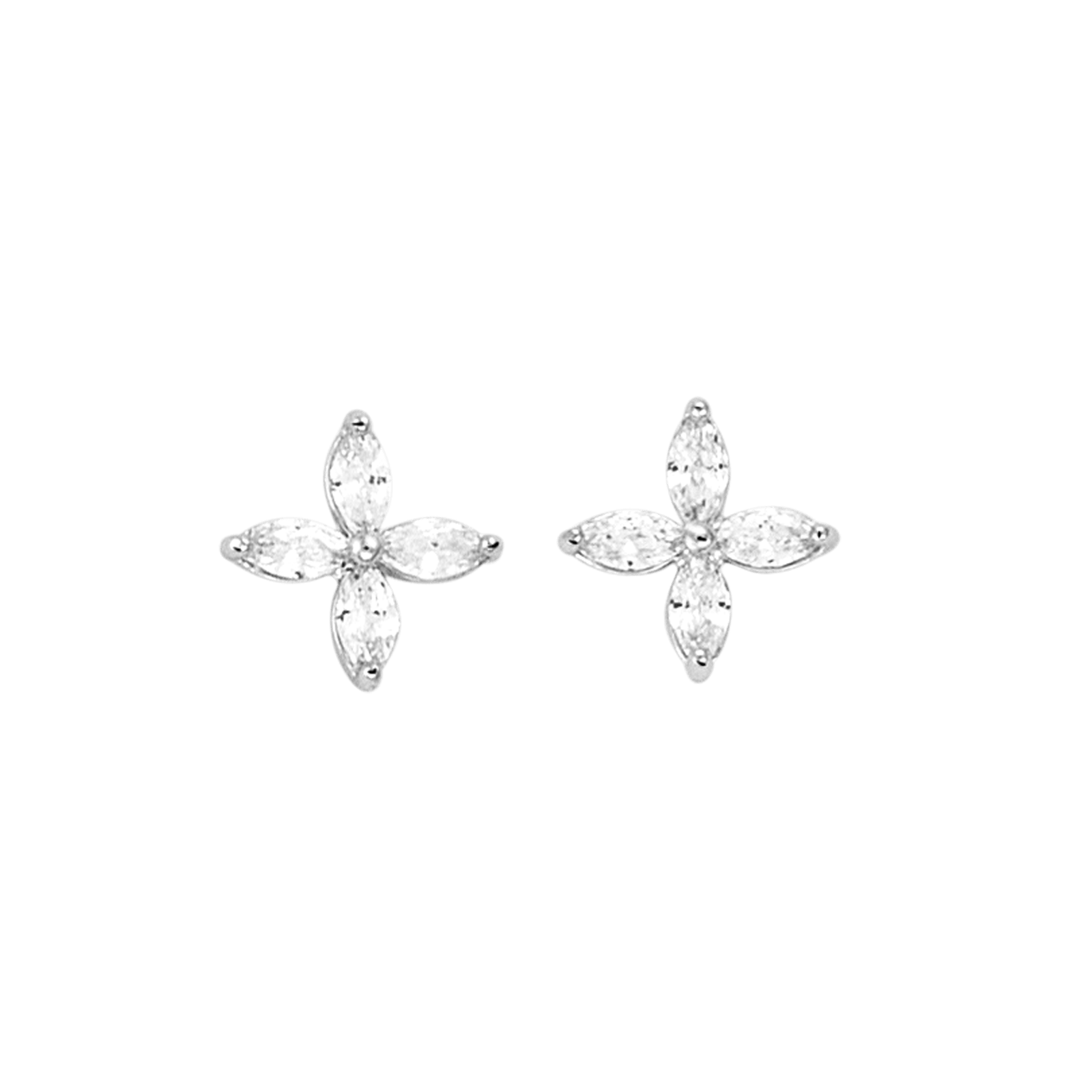 Boucles d'Oreilles Argent Rond puce fleur oxydes blancs serti
