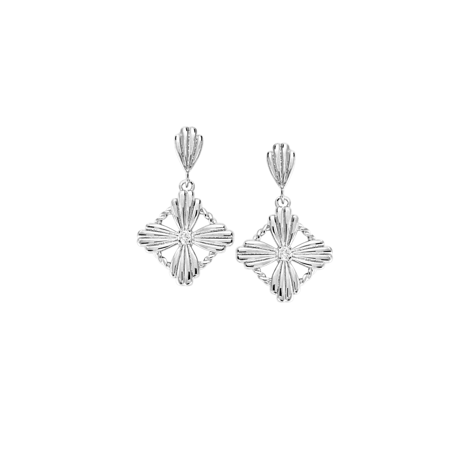 Boucles d'Oreilles Argent Rond pendante fleur Oxyde blanc