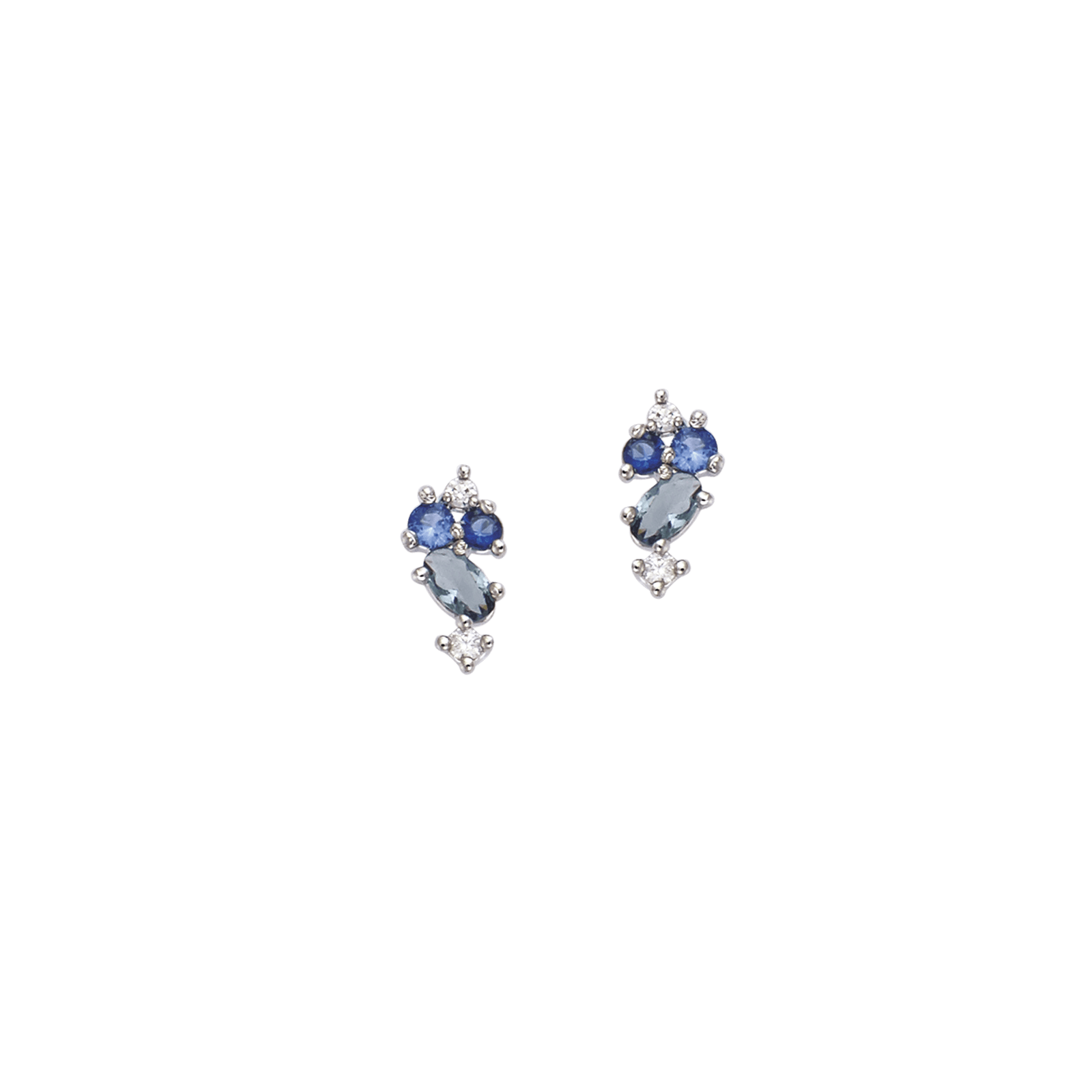 Boucles d'Oreilles Argent Rond puce cluster couleur tons bleue plus Zirconia Cubique