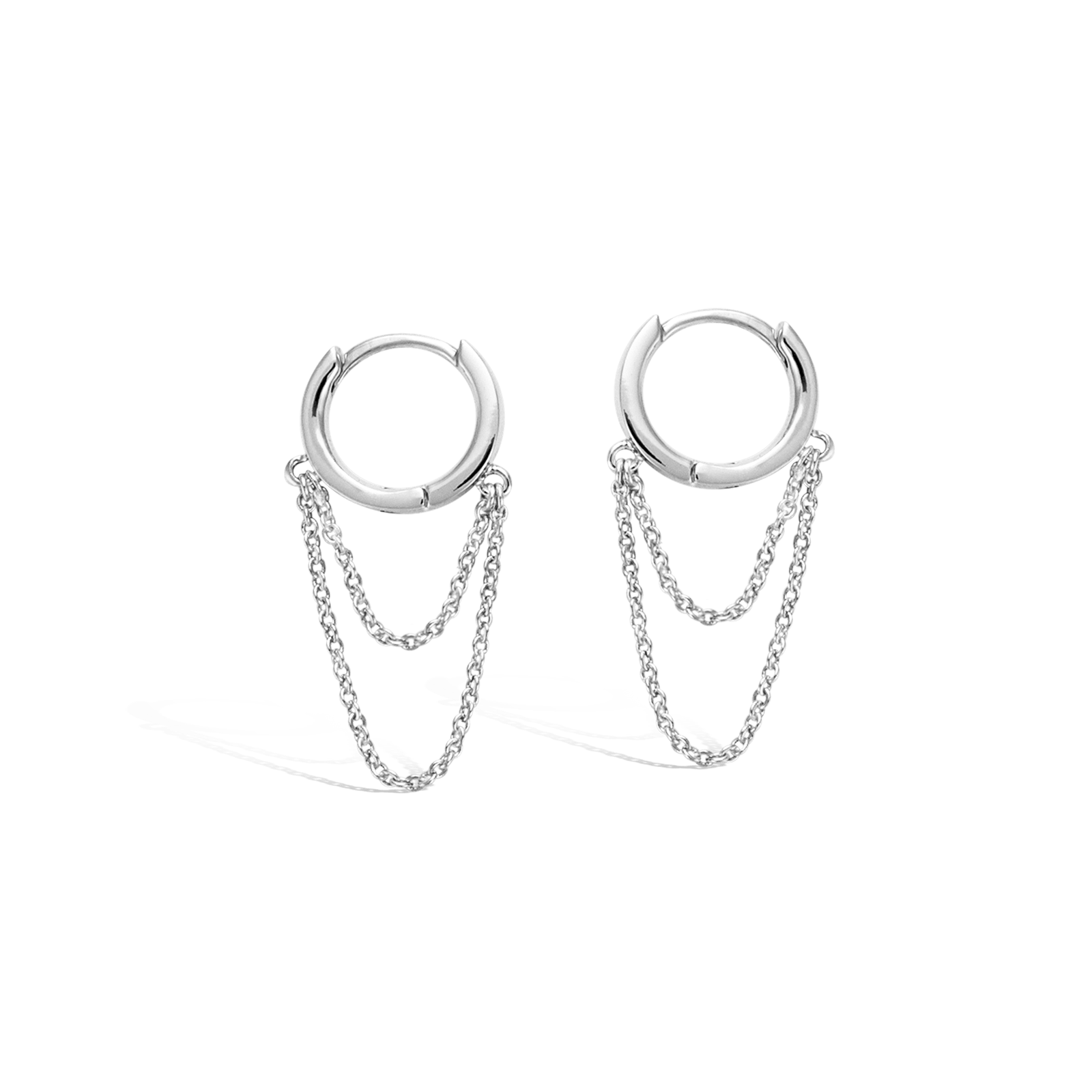 Boucles d'Oreilles Argent Rond Miniature Créole 12mm pendante double chaînette