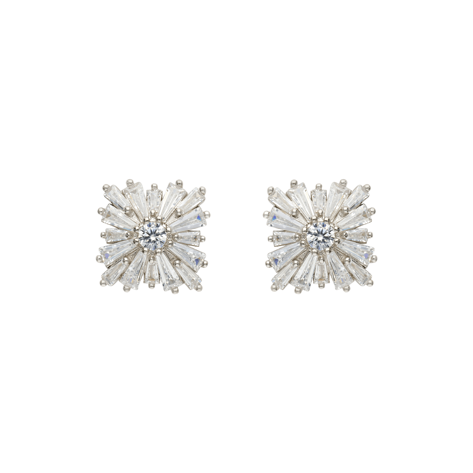 Boucles d'Oreilles Argent Rond puce fleur barrette Oxydes blancs
