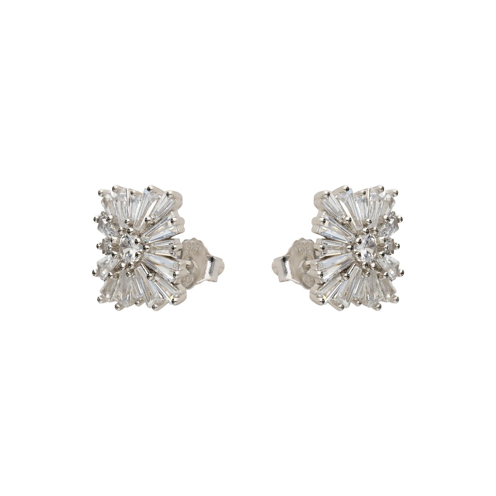 Boucles d'Oreilles Argent Rond puce fleur barrette Oxydes blancs