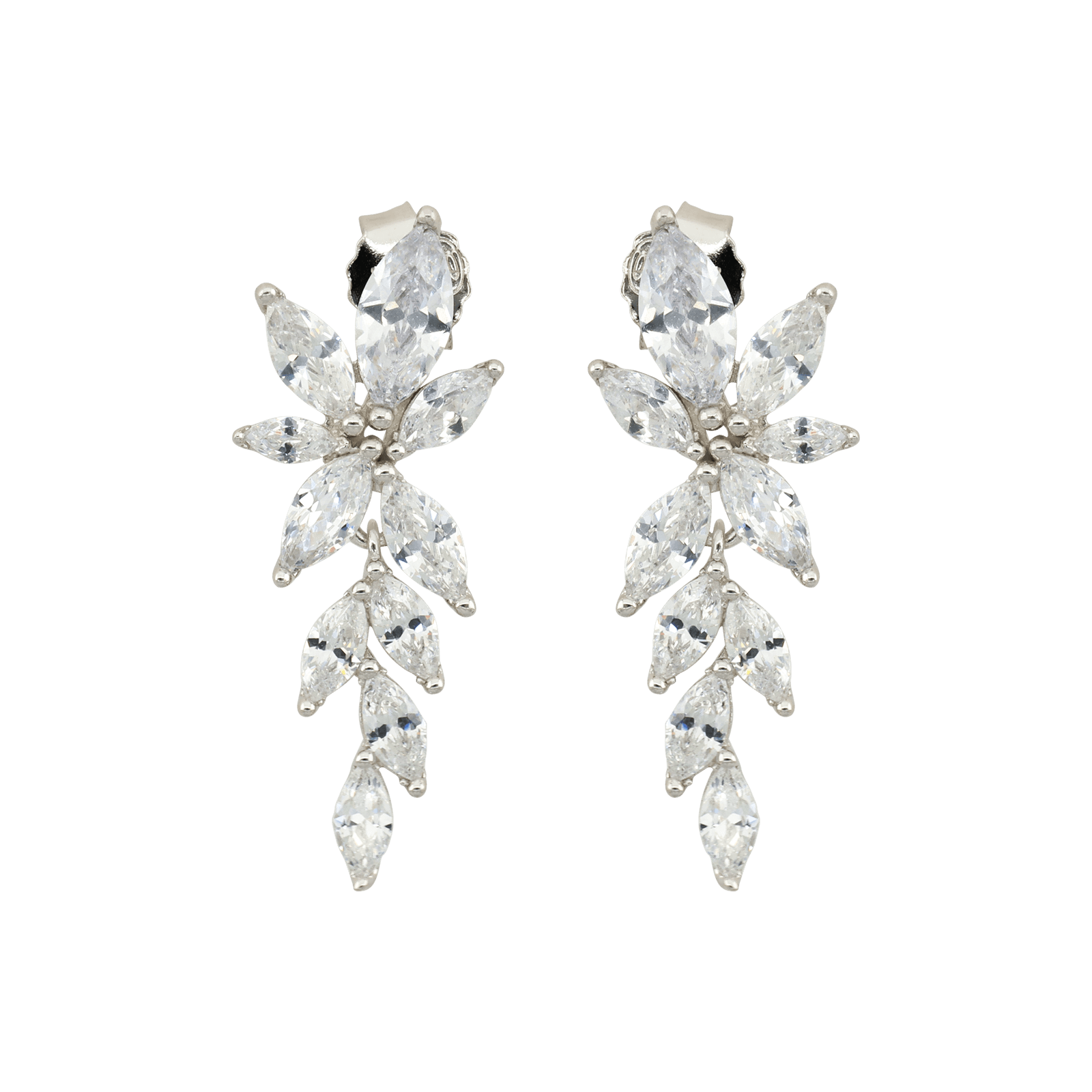 Boucles d'Oreilles Argent Feuilles Oxydes blancs