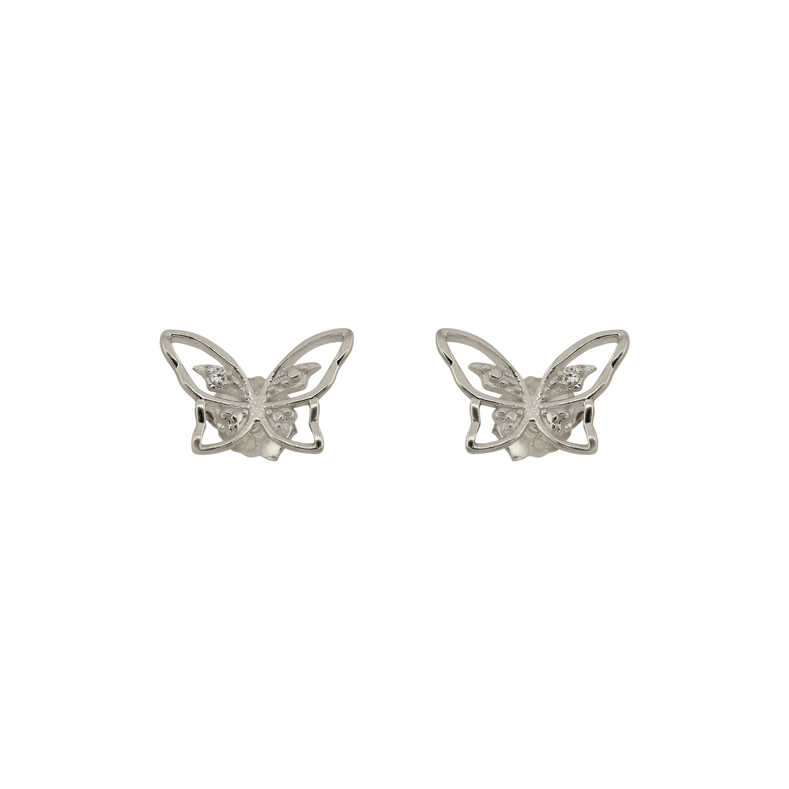 Boucles d'Oreilles Argent Rond puce papillon Lisse évidé plus Oxydes blancs