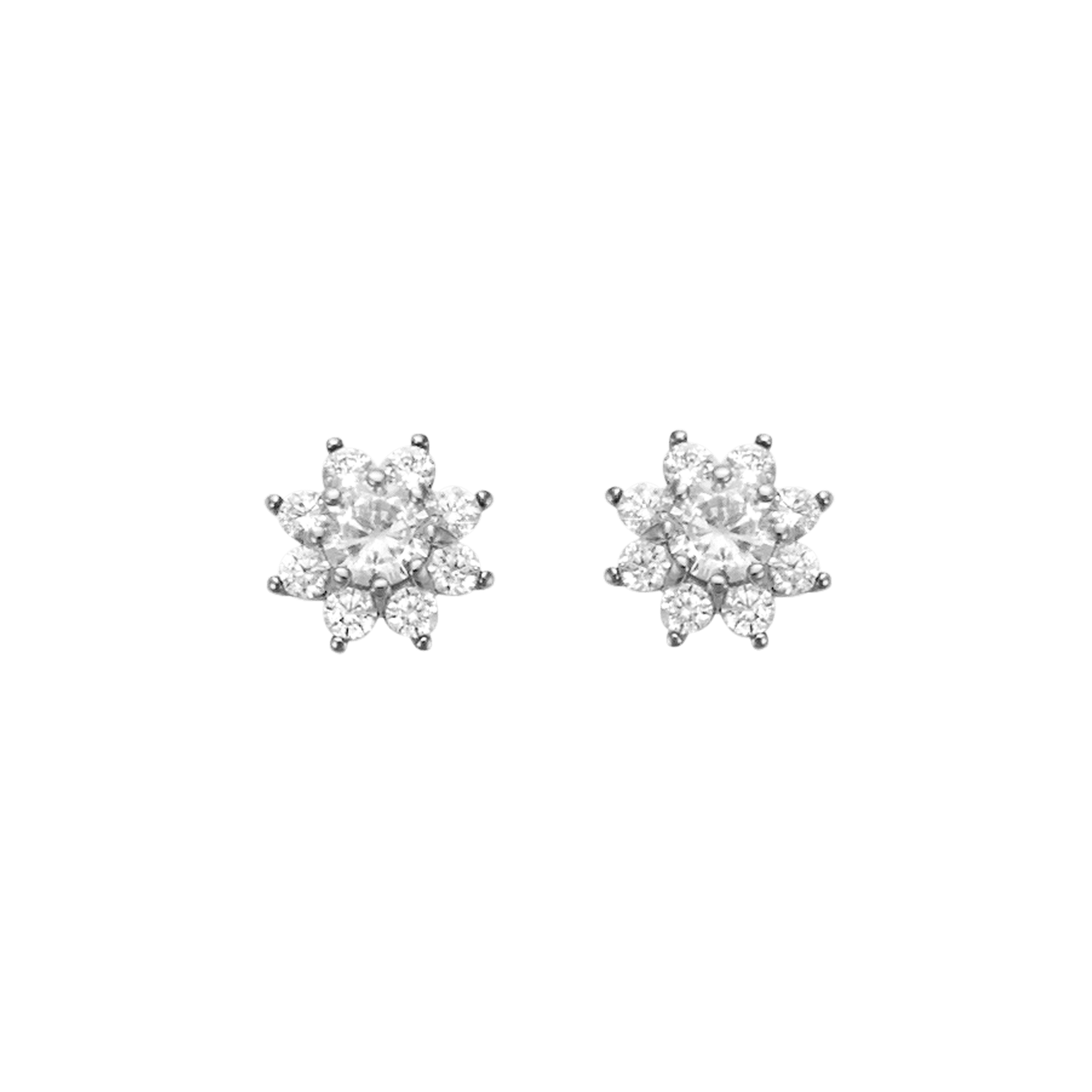 Boucles d'Oreilles Argent Rond forme fleur avec Oxydes blancs