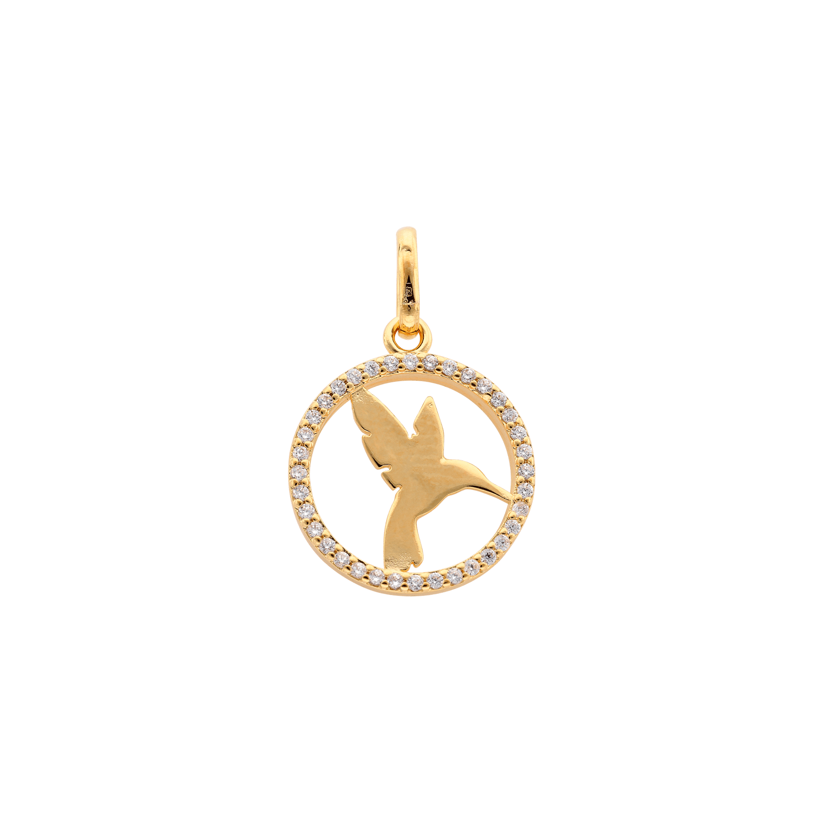 pendentif rond Zirconia Cubique plus colibri
