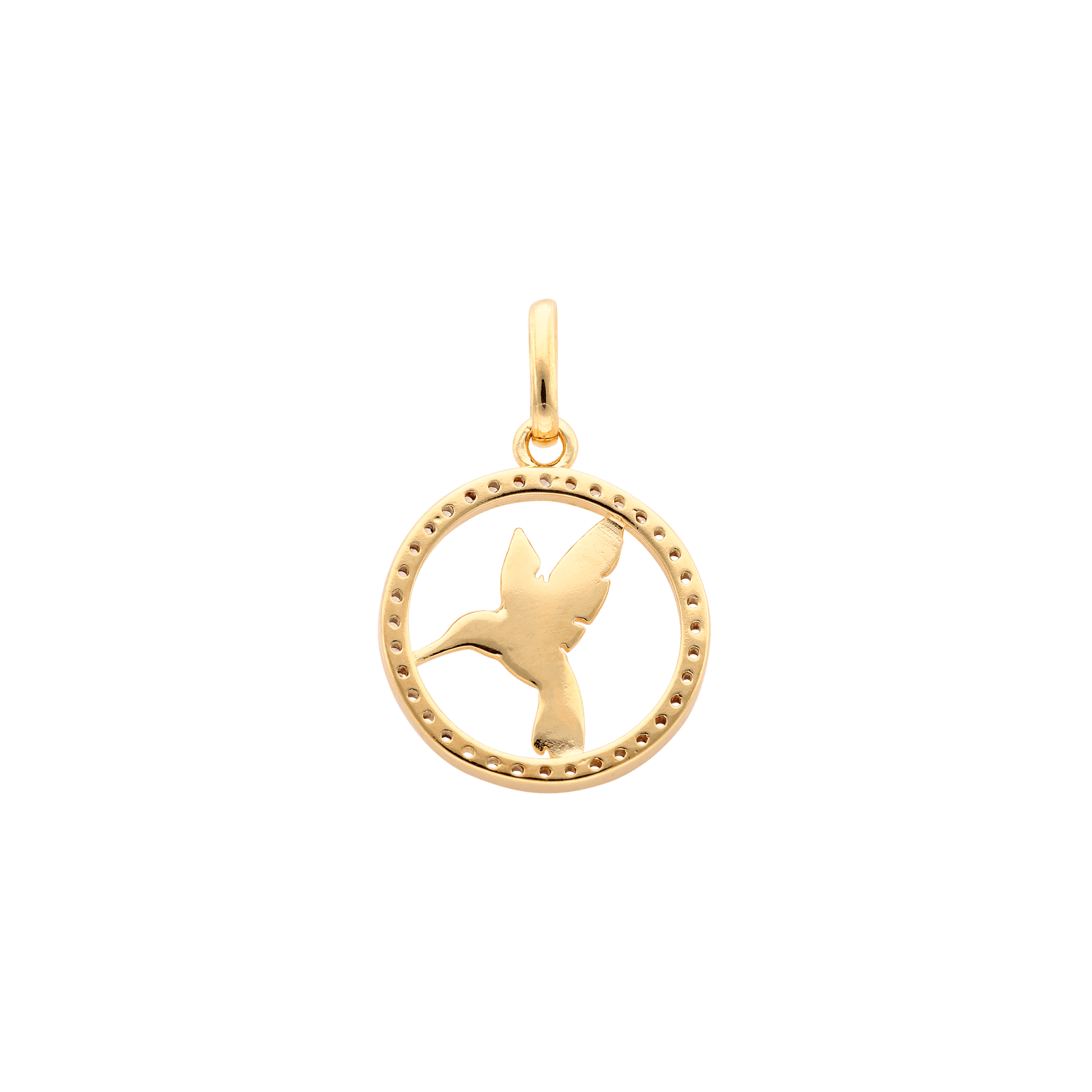 pendentif rond Zirconia Cubique plus colibri